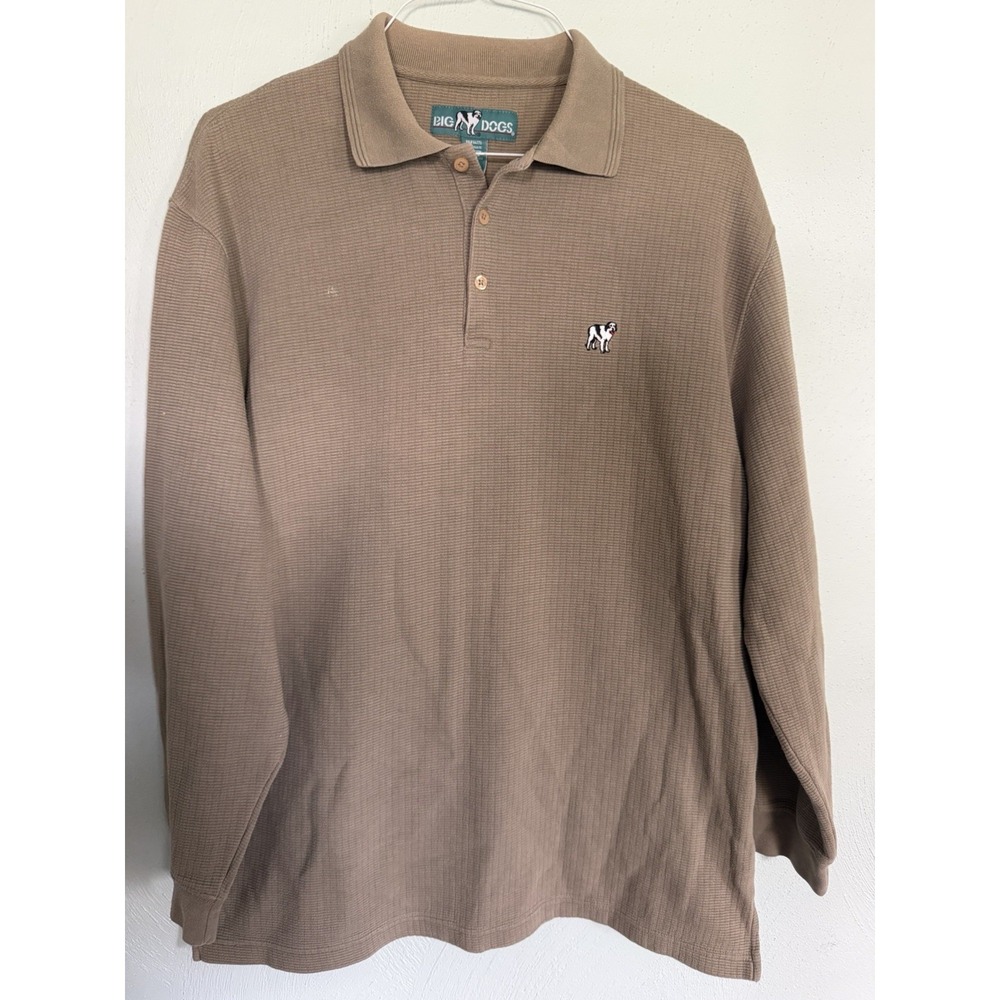 vintage Big Dogs long-sleeve waffle-knit polo shirt signature dog Sz L